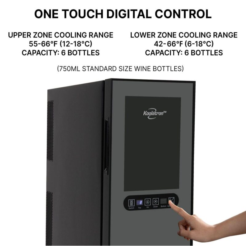 Koolatron 12-Bottle Dual Zone Wine Cooler, Freestanding Wine Fridge - Image 6