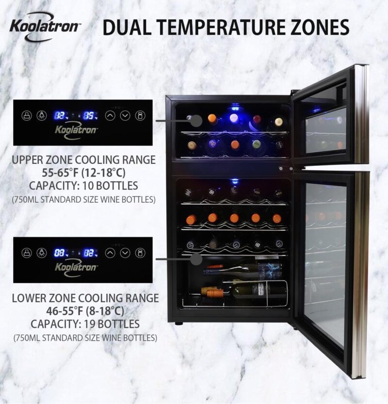 Koolatron 29 Bottle Dual Zone Wine Cooler Freestanding Wine Fridge - Image 11