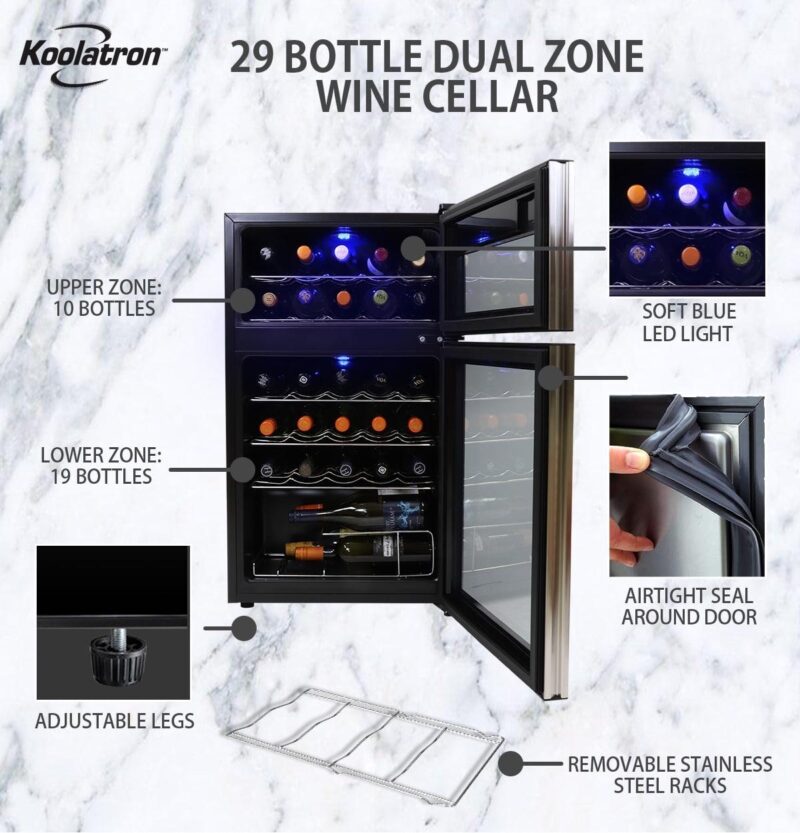 Koolatron 29 Bottle Dual Zone Wine Cooler Freestanding Wine Fridge - Image 8