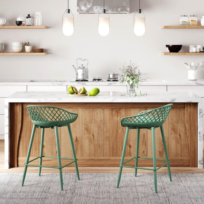 Kurv Indoor and Outdoor Counter Stool - Aloe Green - Set of 2 - Image 2
