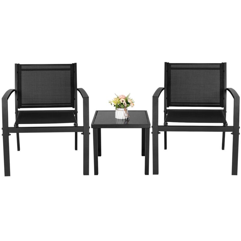 LACOO 3 Pieces Patio Furniture Set Textilene Bistro Set Morden Conversation Set with Tablei 1/4 Balck - Image 2