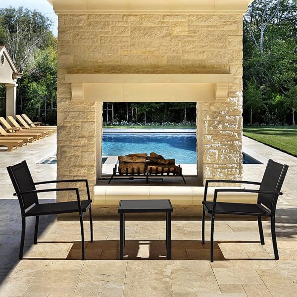 LACOO 3 Pieces Patio Furniture Set Textilene Bistro Set Morden Conversation Set with Tablei 1/4 Balck