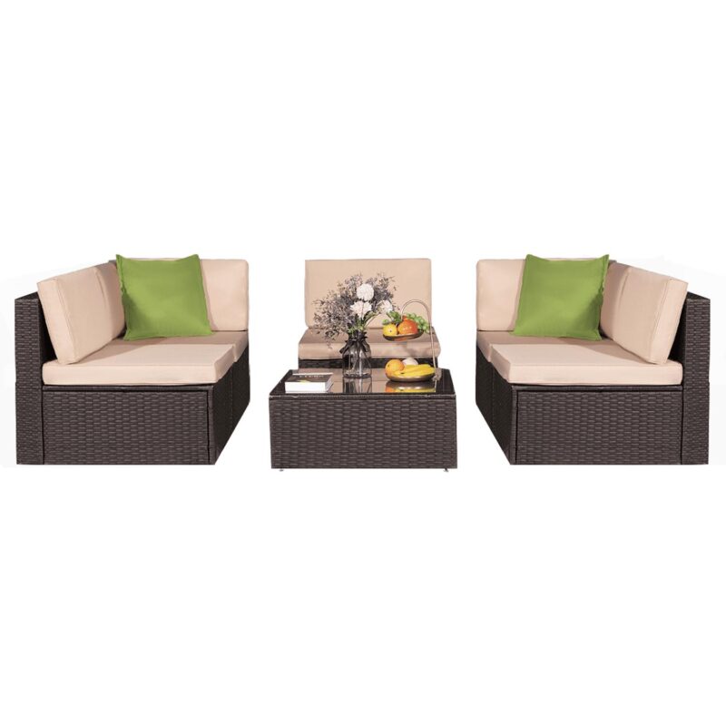 Lacoo 6 Pieces Outdoor Indoor Sectional Sofa Set PE Wicker Rattan Sectional Seating Group with Cushions Green - Image 2