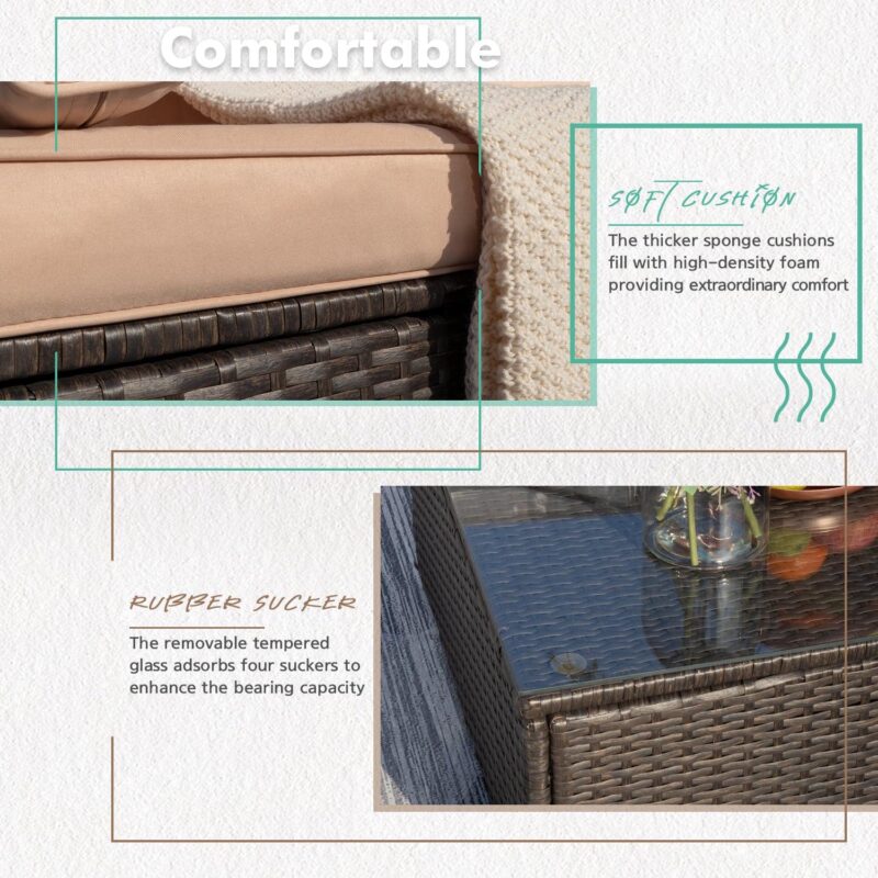 Lacoo 6 Pieces Outdoor Indoor Sectional Sofa Set PE Wicker Rattan Sectional Seating Group with Cushions Green - Image 3
