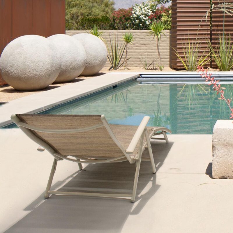 Lacoo Set of 2 Patio Lounge Chairs Adjustable Pool Chaise Lounge Chairs Textilene Folding Outdoor Recliners, Beige - Image 6