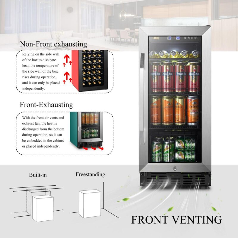 Lanbo 76 Cans Under Counter Compressor Beverage Cooler Refrigerator, 15 inch Width - Image 9
