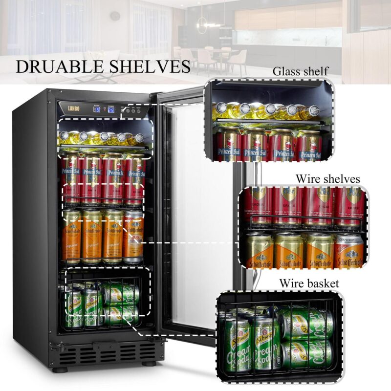 Lanbo 76 Cans Under Counter Compressor Beverage Cooler Refrigerator, 15 inch Width - Image 6