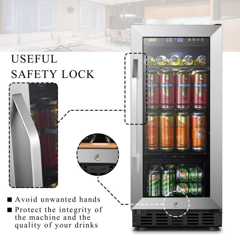 Lanbo 76 Cans Under Counter Compressor Beverage Cooler Refrigerator, 15 inch Width - Image 14