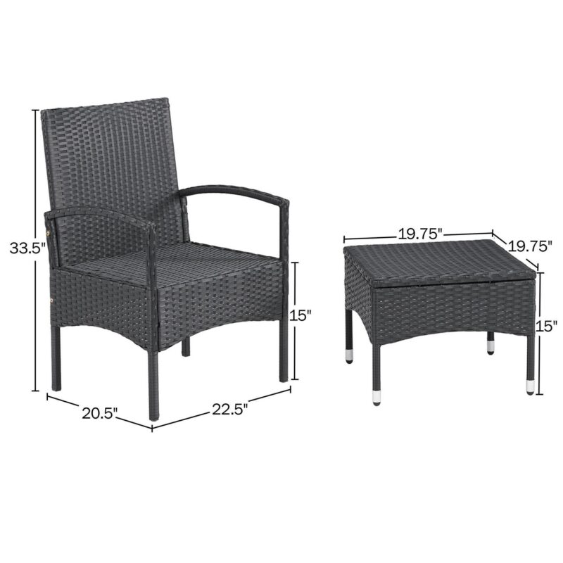 Lavish Home 3-Piece Rattan Outdoor Patio Furniture Set with 2 Chairs and Table, Gray - Image 5