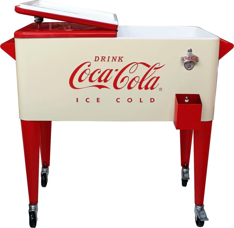 Leigh Country CP 98131 80 Qt. Coca-Cola Vanilla Embossed Metal Outdoor  Ice Cold  Cooler - Image 2