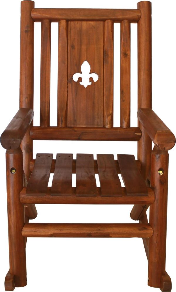 Leigh Country TX 36003 Amber-Log Fleur-De-Lis Adult Wood Outdoor Patio Rocking Chair - Brown
