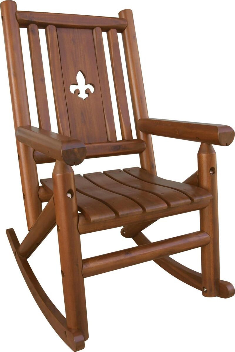 Leigh Country TX 36003 Amber-Log Fleur-De-Lis Adult Wood Outdoor Patio Rocking Chair - Brown - Image 5