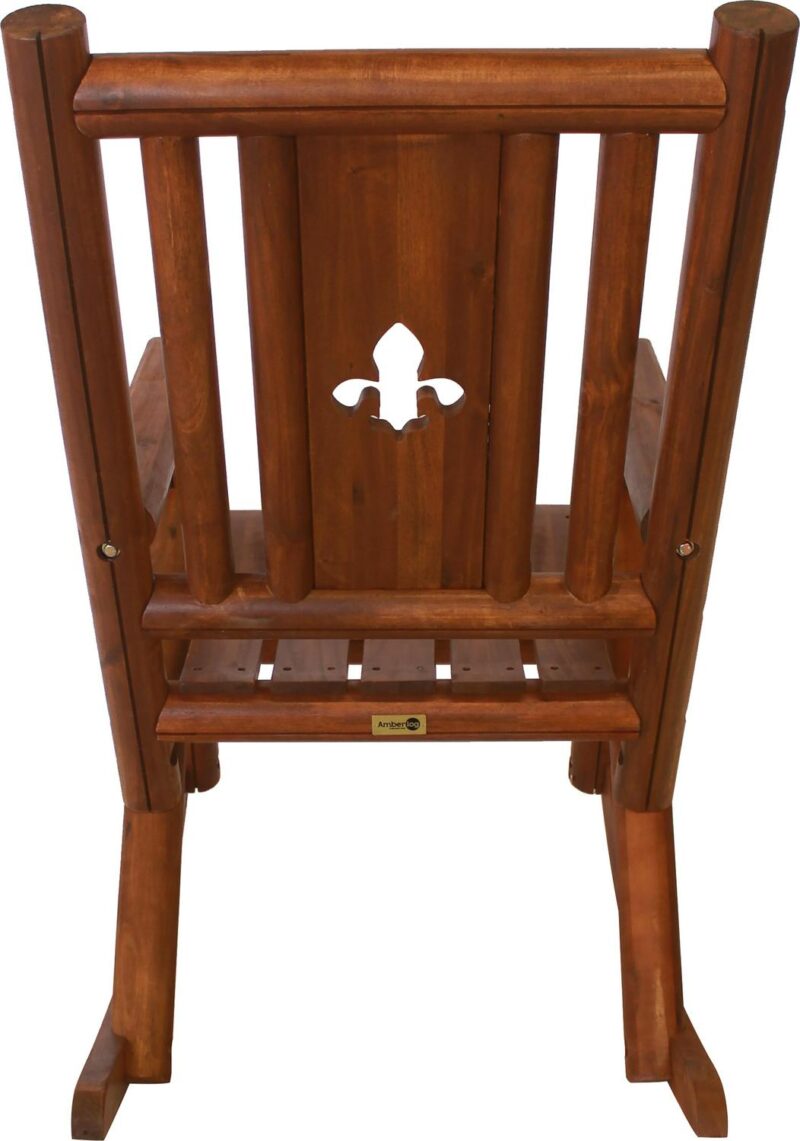 Leigh Country TX 36003 Amber-Log Fleur-De-Lis Adult Wood Outdoor Patio Rocking Chair - Brown - Image 6
