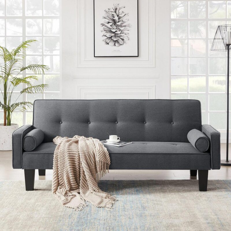 Leumius 72  Convertible Loveseat Sofa Bed Sleeper Daybed,Modern Upholstered Folding Recliner,Small Futon Sofa for Living Room Apartment Office,Dark Gray - Image 7