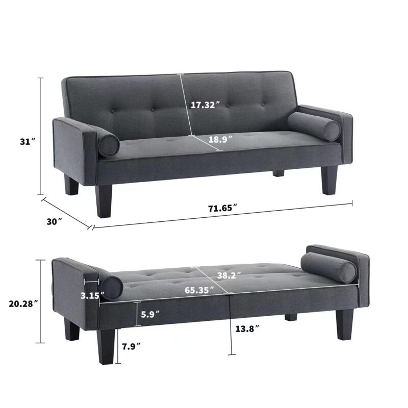 Leumius 72  Convertible Loveseat Sofa Bed Sleeper Daybed,Modern Upholstered Folding Recliner,Small Futon Sofa for Living Room Apartment Office,Dark Gray - Image 6