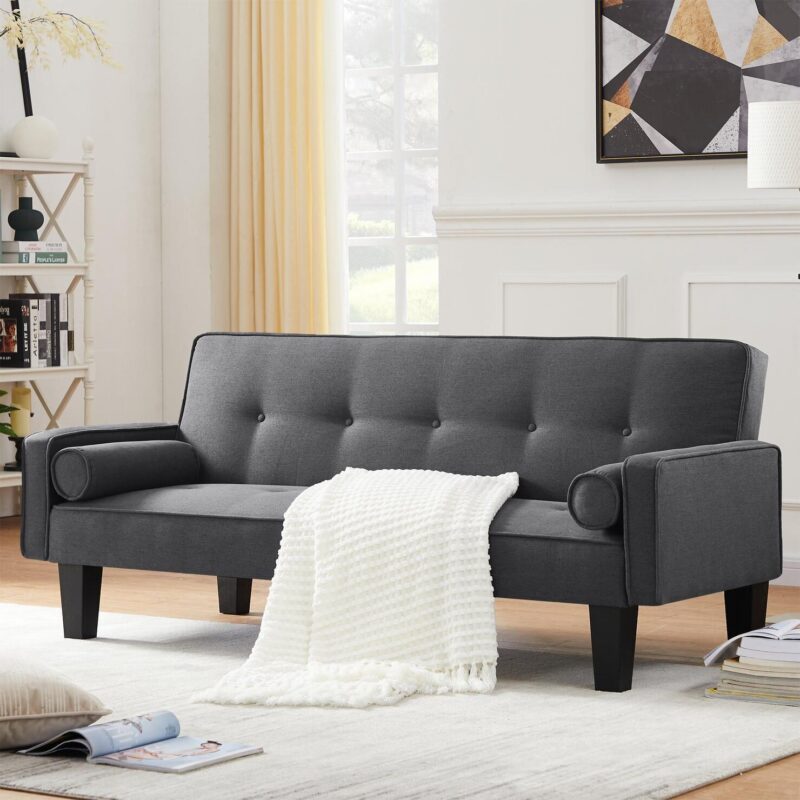 Leumius 72  Convertible Loveseat Sofa Bed Sleeper Daybed,Modern Upholstered Folding Recliner,Small Futon Sofa for Living Room Apartment Office,Dark Gray