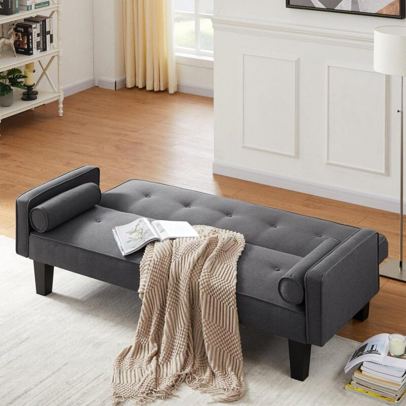 Leumius 72  Convertible Loveseat Sofa Bed Sleeper Daybed,Modern Upholstered Folding Recliner,Small Futon Sofa for Living Room Apartment Office,Dark Gray - Image 3
