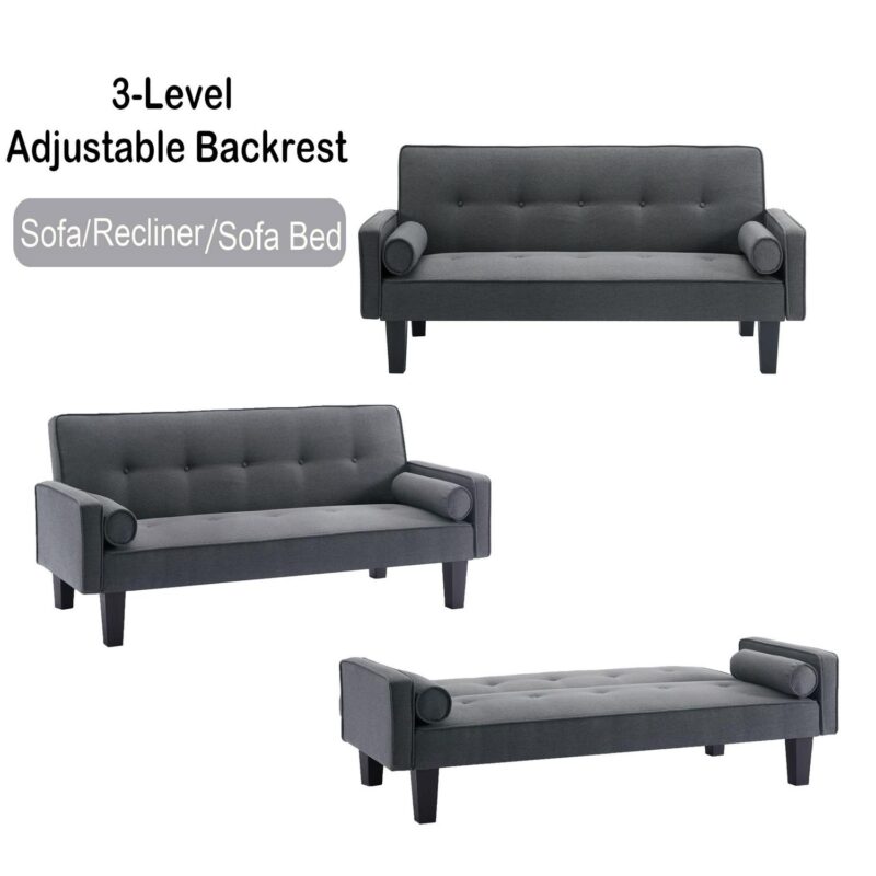 Leumius 72  Convertible Loveseat Sofa Bed Sleeper Daybed,Modern Upholstered Folding Recliner,Small Futon Sofa for Living Room Apartment Office,Dark Gray - Image 2