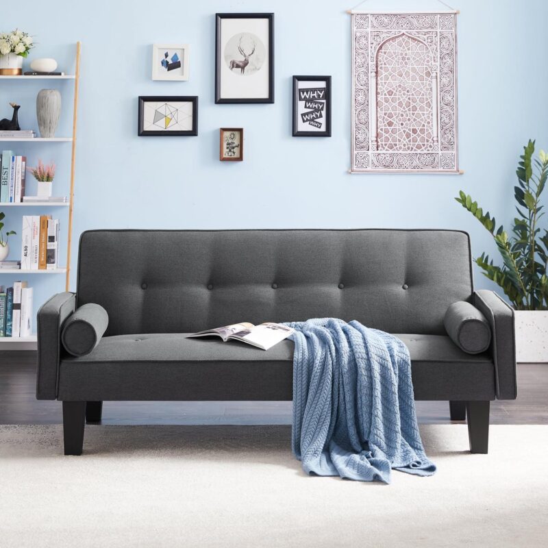 Leumius 72  Convertible Loveseat Sofa Bed Sleeper Daybed,Modern Upholstered Folding Recliner,Small Futon Sofa for Living Room Apartment Office,Dark Gray - Image 4