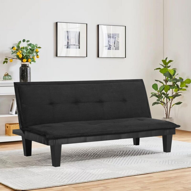 Leumius Modern Futon Sofa Bed, Faux Suede Convertible Futon Sofa Bed with 3 Adjustable Backrest Angles,Compact Design for Small Spaces,Black - Image 6
