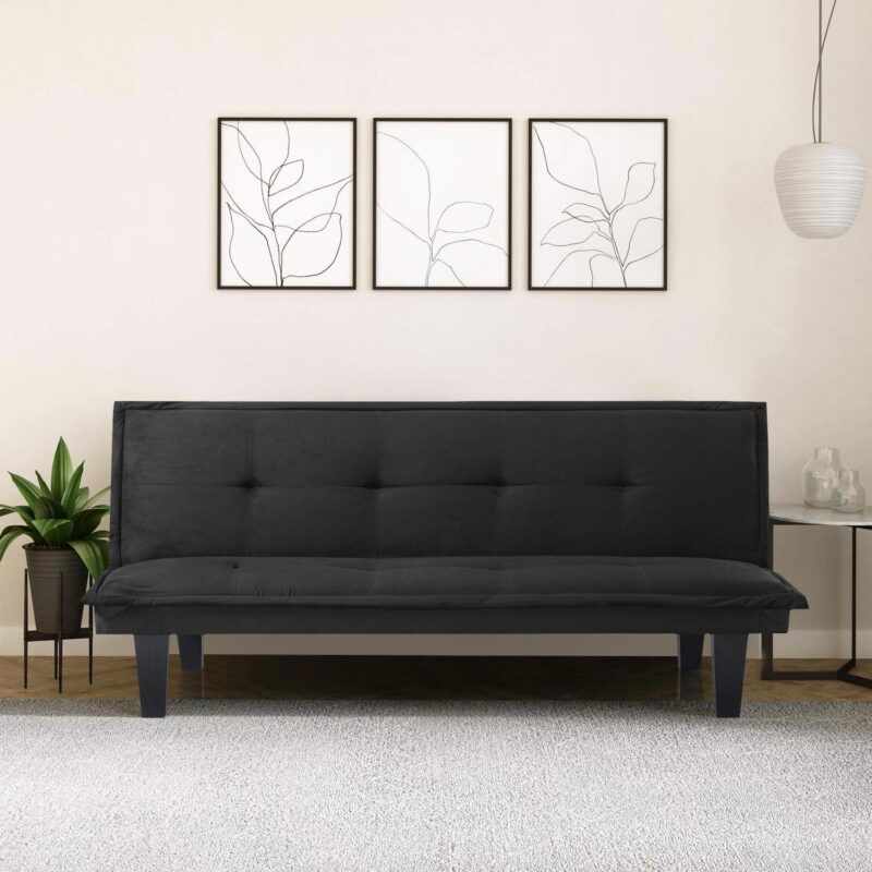 Leumius Modern Futon Sofa Bed, Faux Suede Convertible Futon Sofa Bed with 3 Adjustable Backrest Angles,Compact Design for Small Spaces,Black