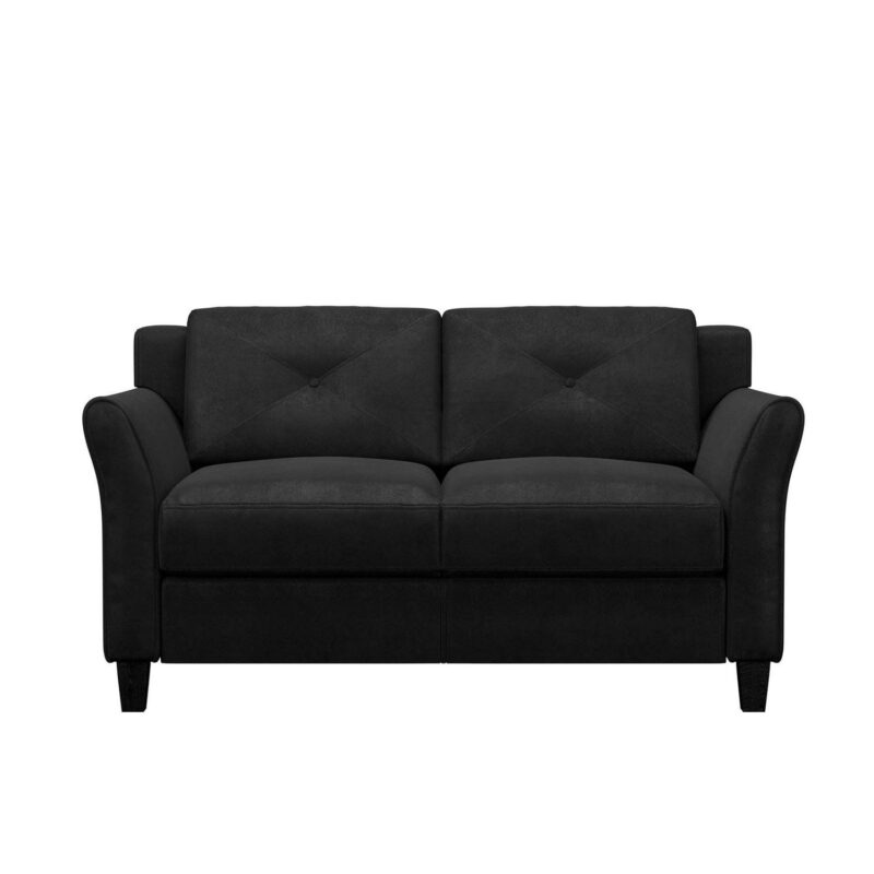Lifestyle Solutions Taryn Curved Arm Loveseat, Black Fabric - Image 3