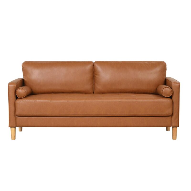 Lifestyle Solutions Lorelei Mid-Century Modern Sofa, Caramel Brown Faux Leather - Image 2