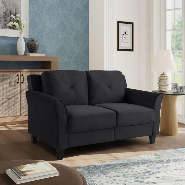 Lifestyle Solutions Taryn Curved Arm Loveseat, Black Fabric