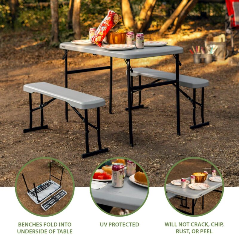 Lifetime 42  Table with Benches (HDPE and Powder Coated Steel). Boulder Gray - Image 2
