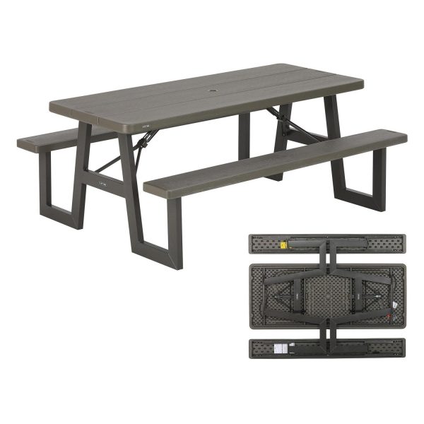 Lifetime 6-Foot W-Frame Polyethylene Folding Picnic Table, Brown (60233)