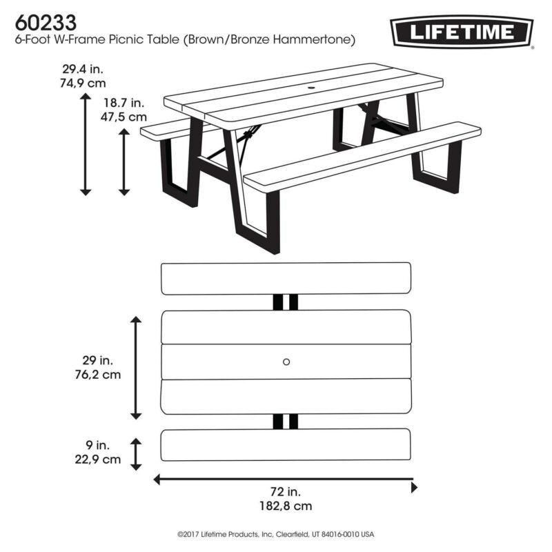 Lifetime 6-Foot W-Frame Polyethylene Folding Picnic Table, Brown (60233) - Image 9