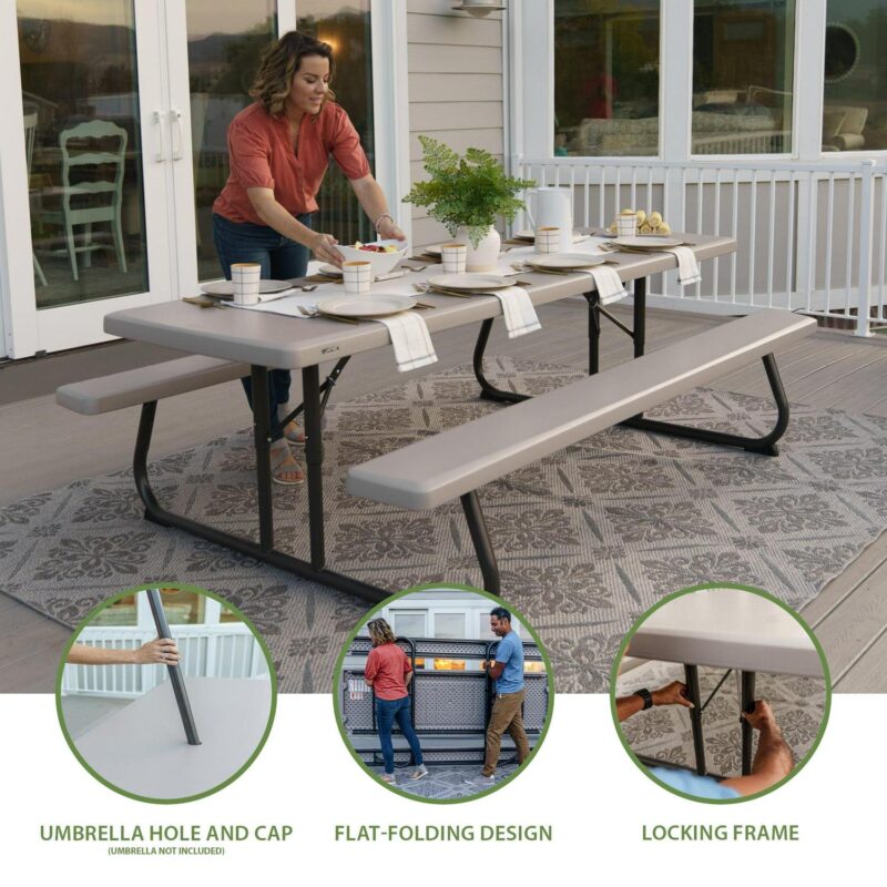 Lifetime 8-Foot Classic Folding Polyethylene Picnic Table, Almond, 80123 - Image 2