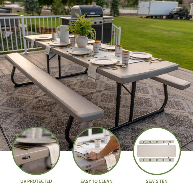 Lifetime 8-Foot Classic Folding Polyethylene Picnic Table, Almond, 80123 - Image 3