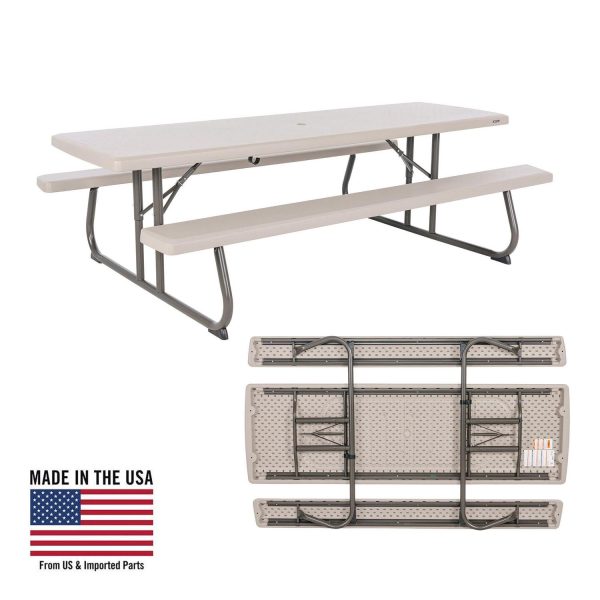 Lifetime 8-Foot Classic Folding Polyethylene Picnic Table, Almond, 80123