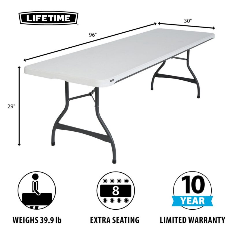Lifetime 8 Foot Rectangle Folding Table, Indoor/Outdoor Commercial Grade, White Granite, Set of 4 (80344) - Image 13