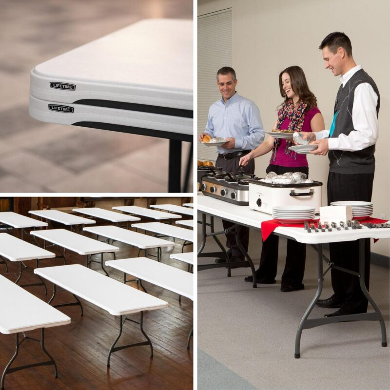 Lifetime 8 Foot Rectangle Folding Table, Indoor/Outdoor Commercial Grade, White Granite, Set of 4 (80344) - Image 12