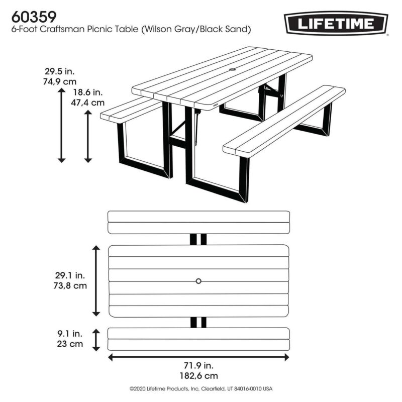 Lifetime Folding High-Density Polyethylene HDPE Picnic Table, Wilson Gray (60359) - Image 21