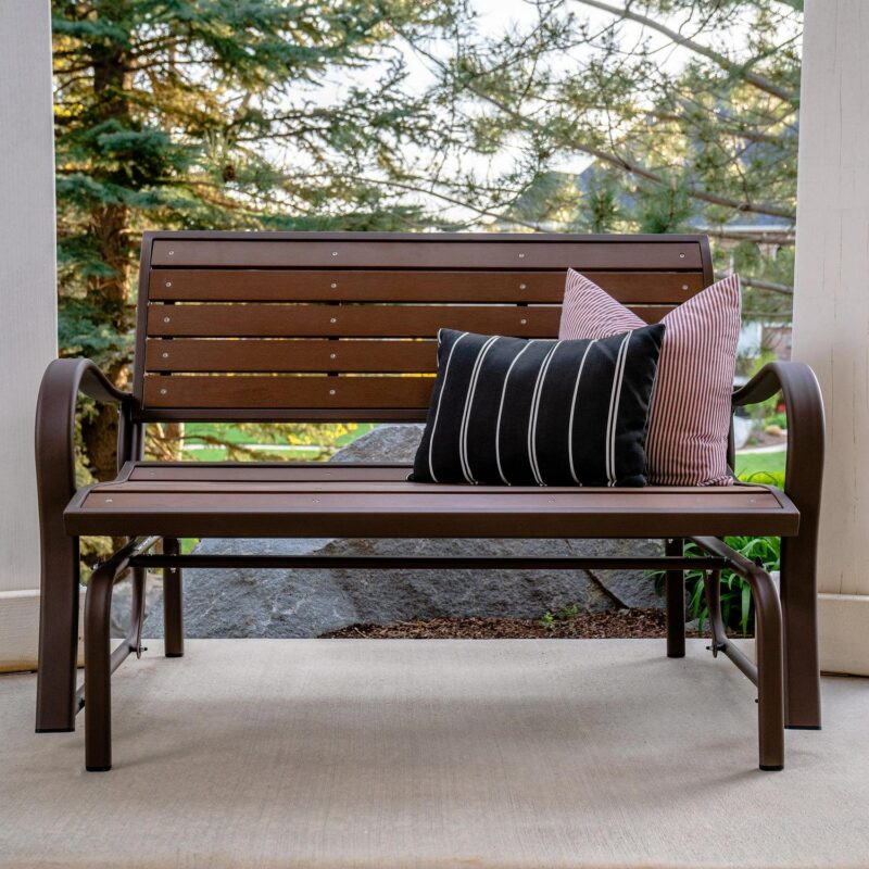 Lifetime Outdoor Glider Bench, Faux Wood, Brown 60290 - Image 3