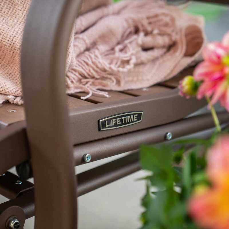 Lifetime Outdoor Glider Bench, Faux Wood, Brown 60290 - Image 8