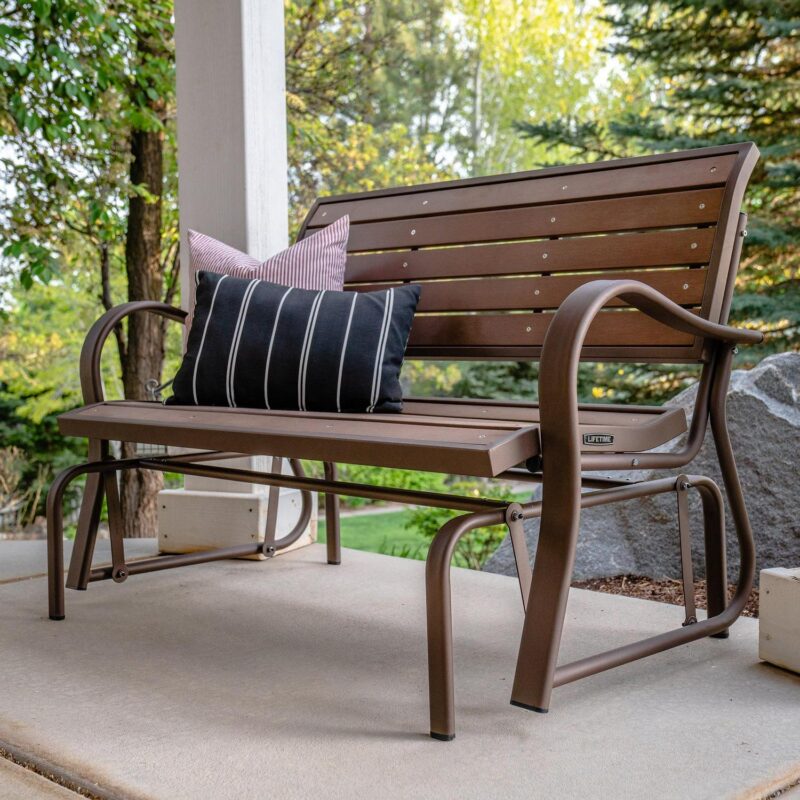 Lifetime Outdoor Glider Bench, Faux Wood, Brown 60290 - Image 12