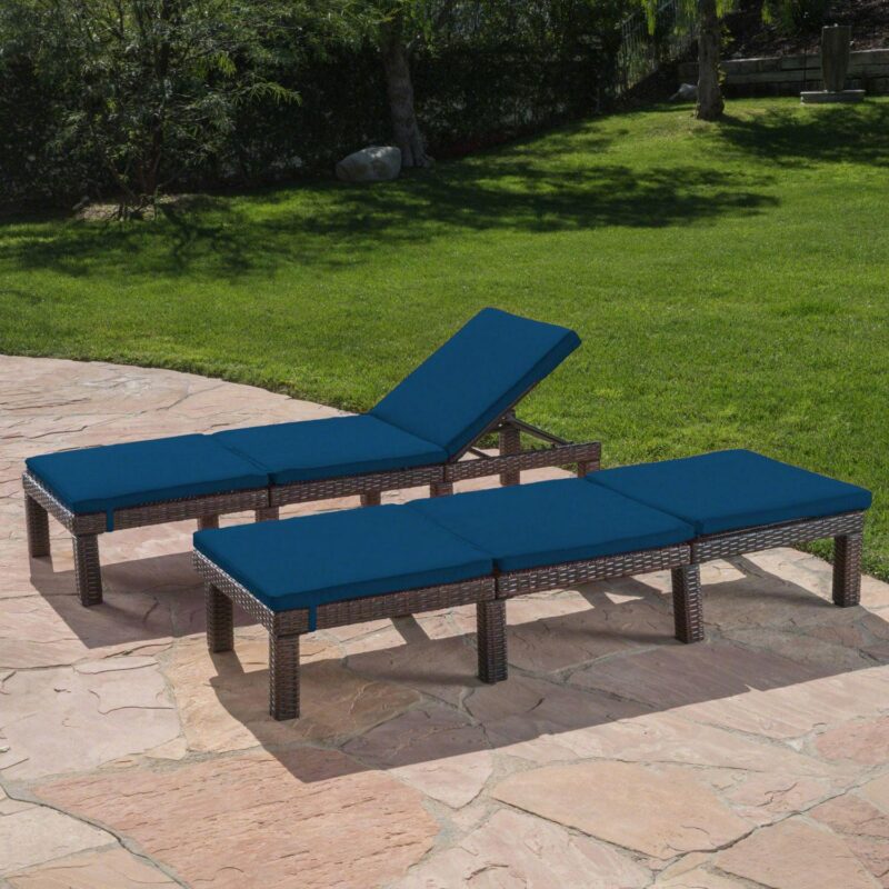 Lilyana Outdoor Chaise Lounge With Cushion, Set of 2, Multibrown, Blue - Image 5