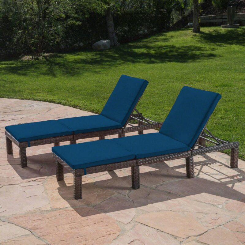 Lilyana Outdoor Chaise Lounge With Cushion, Set of 2, Multibrown, Blue - Image 6