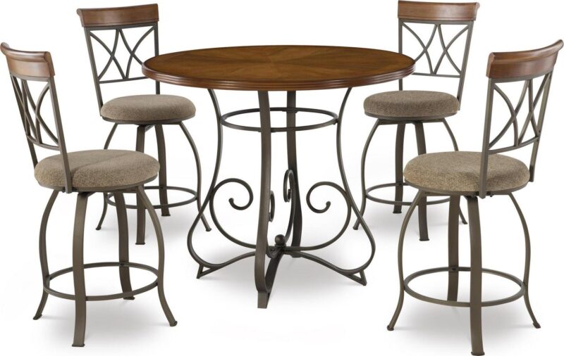 Linon Hamilton Five Piece Wood and Metal Dining Set in Pewter and Faux Cherry - Image 2