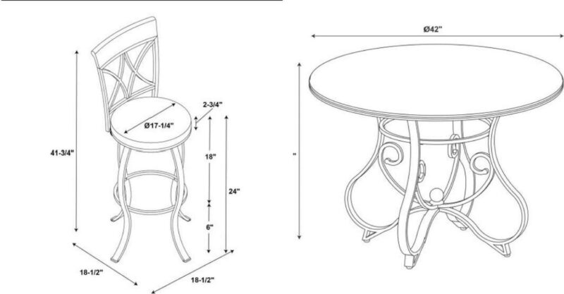 Linon Hamilton Five Piece Wood and Metal Dining Set in Pewter and Faux Cherry - Image 3