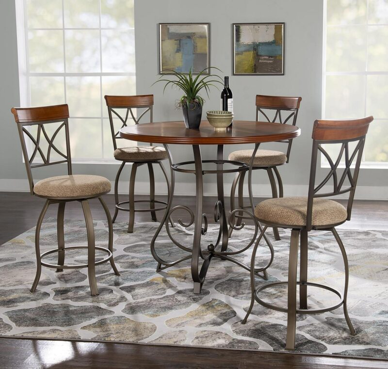 Linon Hamilton Five Piece Wood and Metal Dining Set in Pewter and Faux Cherry