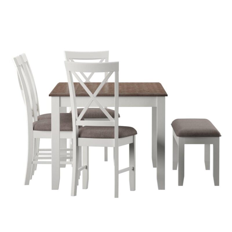 Linon Jane 2 Tone Six Piece Dining Set in Rustic Taupe and Vanilla White Wood - Image 11
