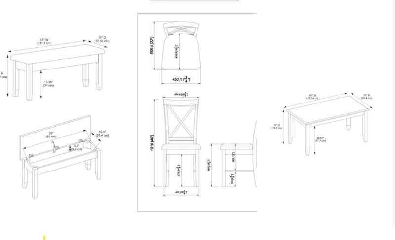 Linon Jane 2 Tone Six Piece Dining Set in Rustic Taupe and Vanilla White Wood - Image 8