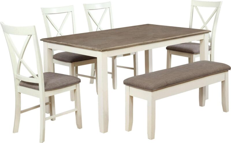 Linon Jane 2 Tone Six Piece Dining Set in Rustic Taupe and Vanilla White Wood - Image 5