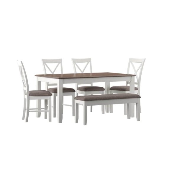 Linon Jane 2 Tone Six Piece Dining Set in Rustic Taupe and Vanilla White Wood