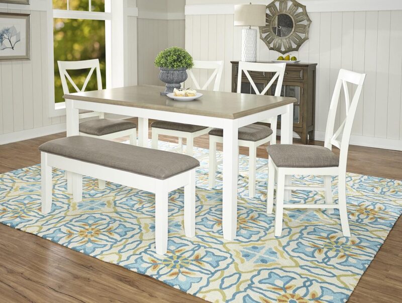 Linon Jane 2 Tone Six Piece Dining Set in Rustic Taupe and Vanilla White Wood - Image 16